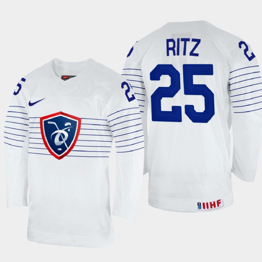 france hockey nicolas ritz 2022 iihf world championship home jersey white