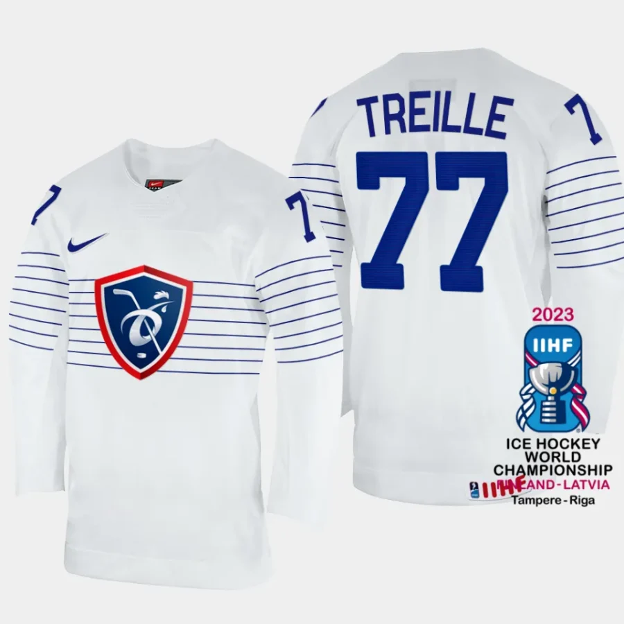 france hockey sacha treille 2023 iihf world championship men home jersey white