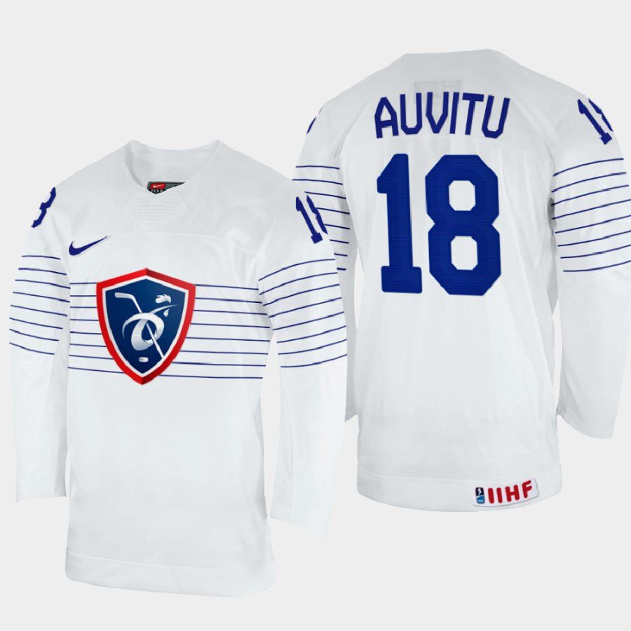 france hockey yohann auvitu 2022 iihf world championship home jersey white