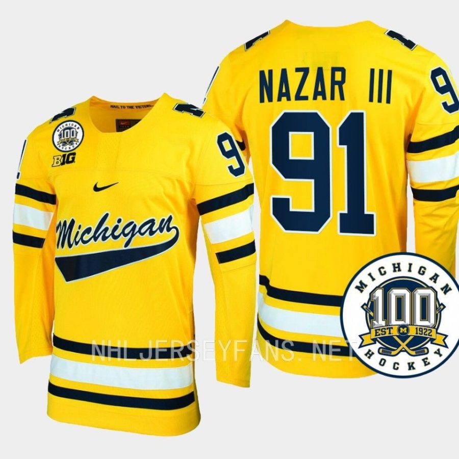 frank nazar iii michigan wolverines maize 100th anniversary hockey jersey