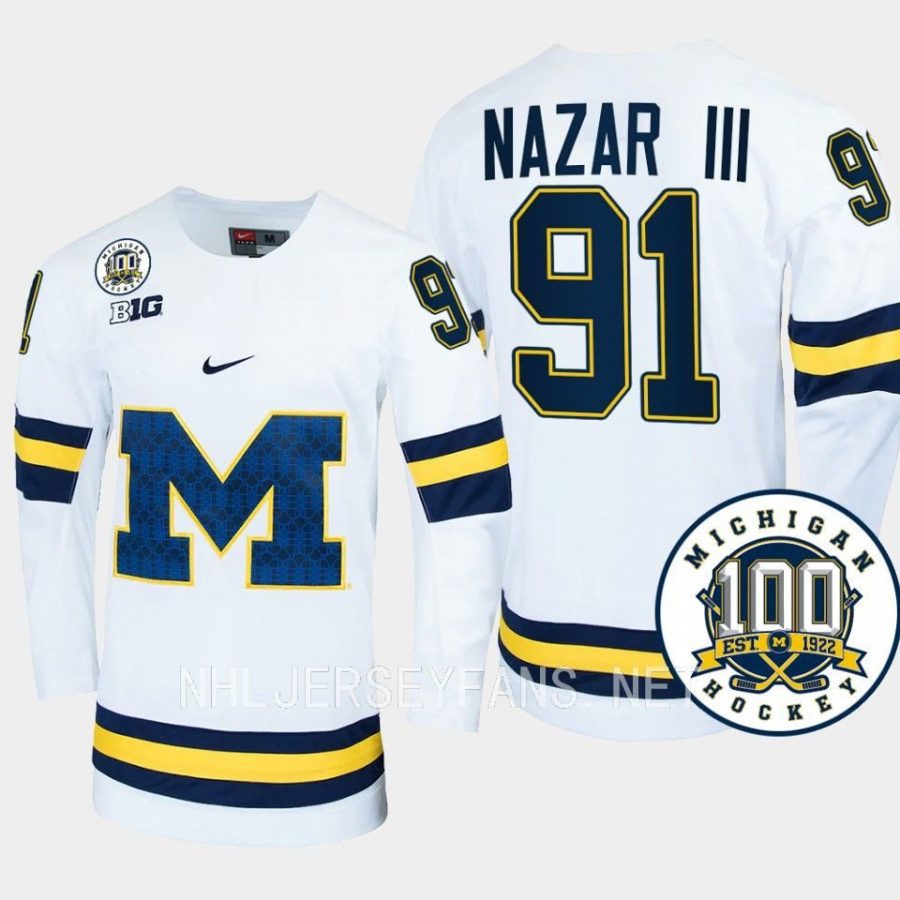 frank nazar iii michigan wolverines white 100th anniversary hockey jersey