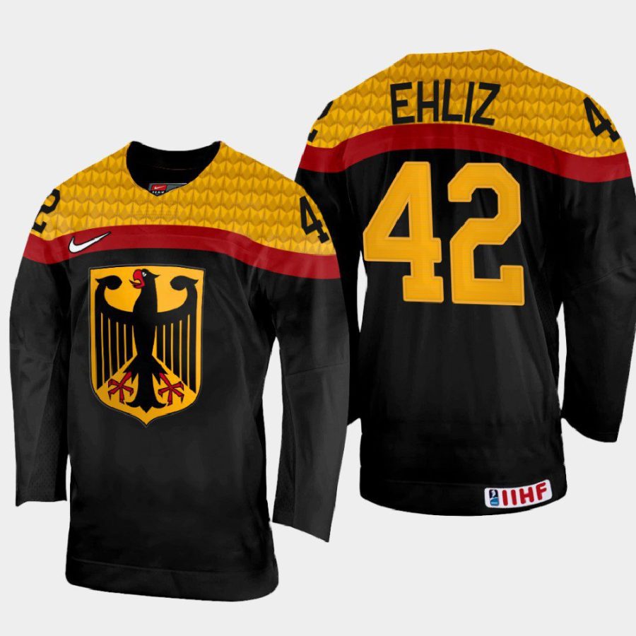 germany hockey yasin ehliz 2022 iihf world championship away jersey black