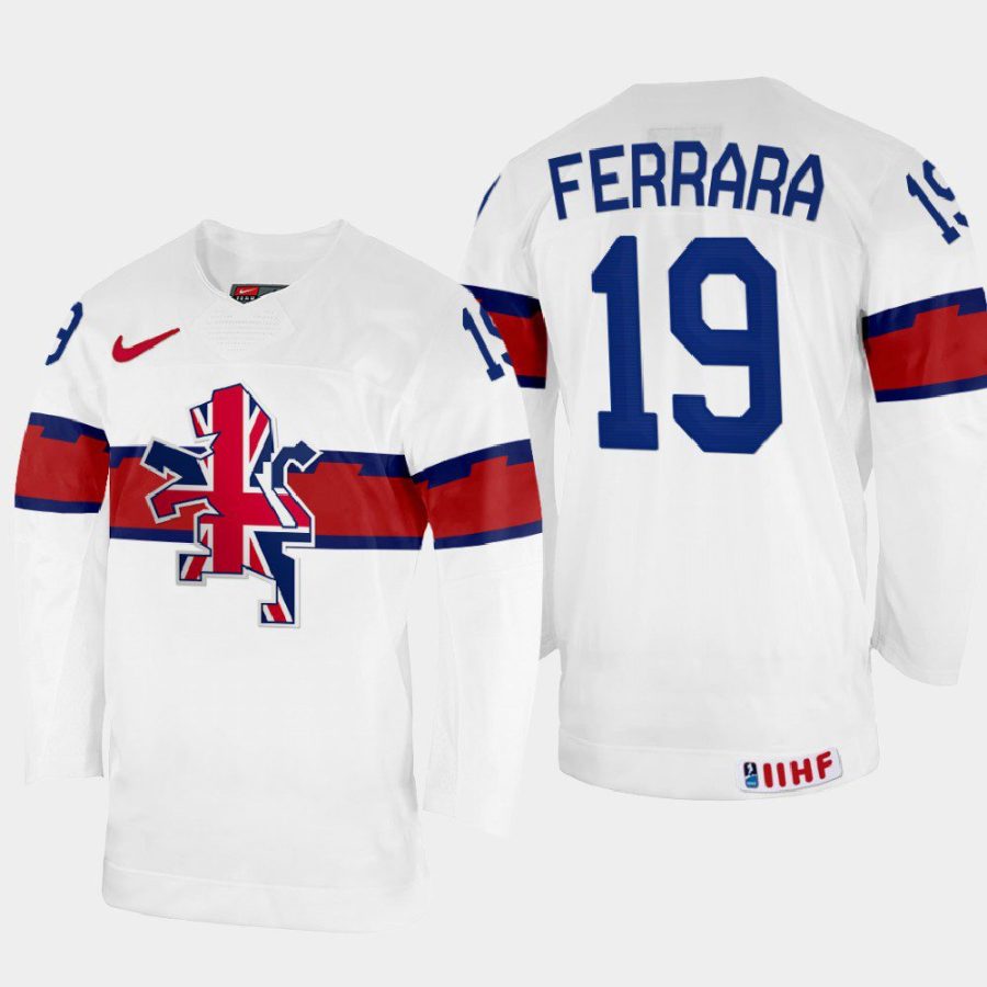 great britain hockey luke ferrara 2022 iihf world championship home jersey white