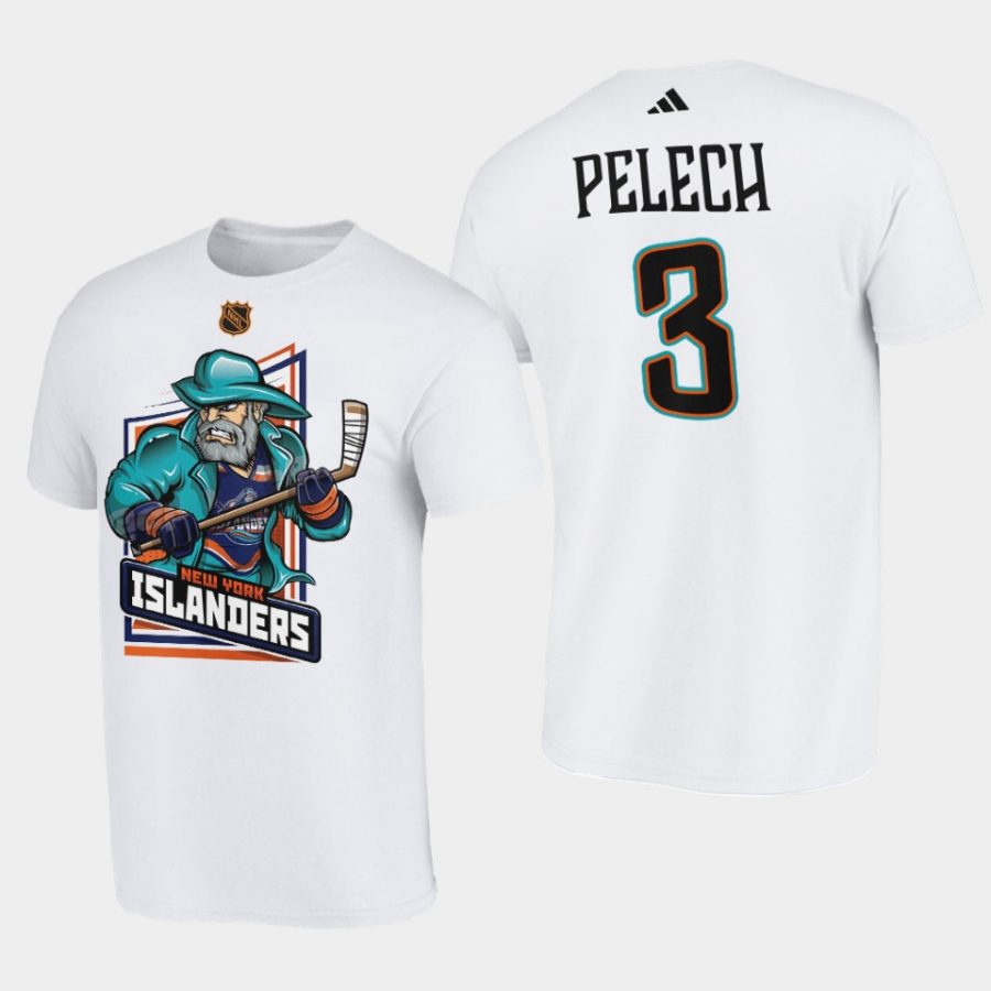 islanders adam pelech white cartoon reverse retro 2.0 t shirt