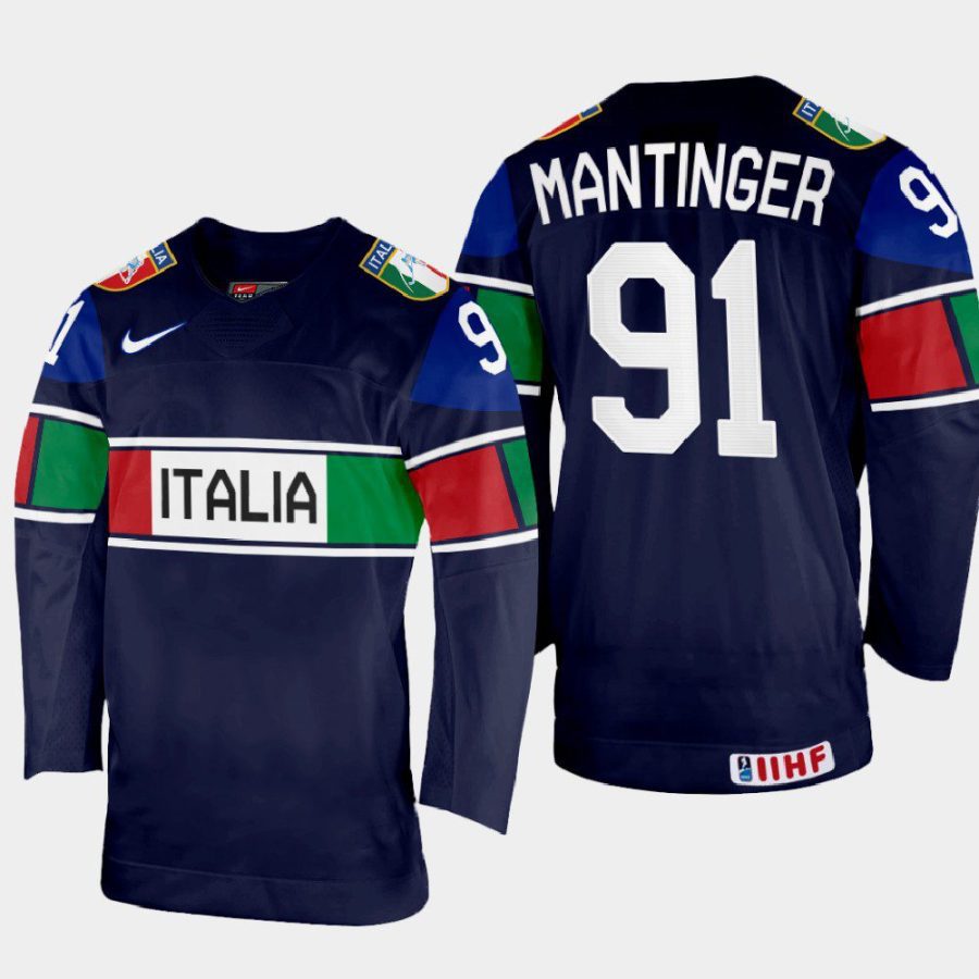 italy hockey matthias mantinger 2022 iihf world championship away jersey navy