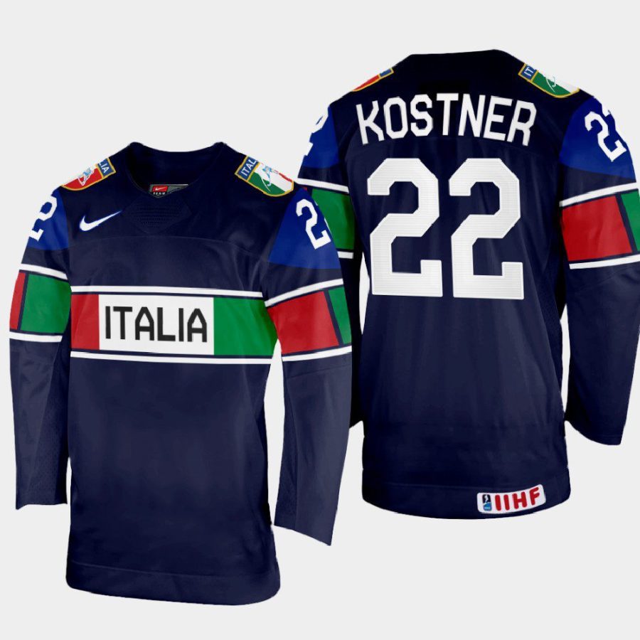 italy hockey simon kostner 2022 iihf world championship away jersey navy