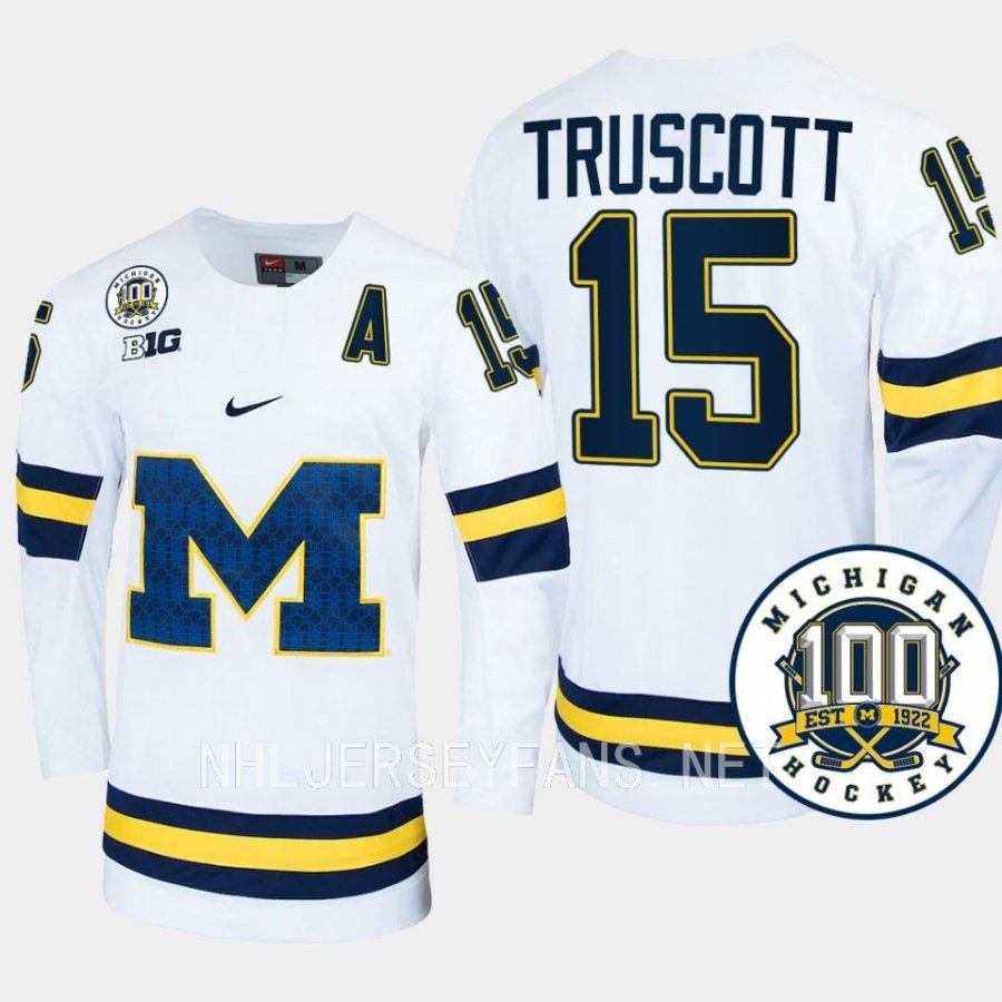 jacob truscott michigan wolverines white 100th anniversary hockey jersey