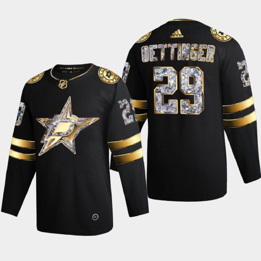 jake oettinger stars black 2022 stanley cup playoffs diamond edition authentic jersey