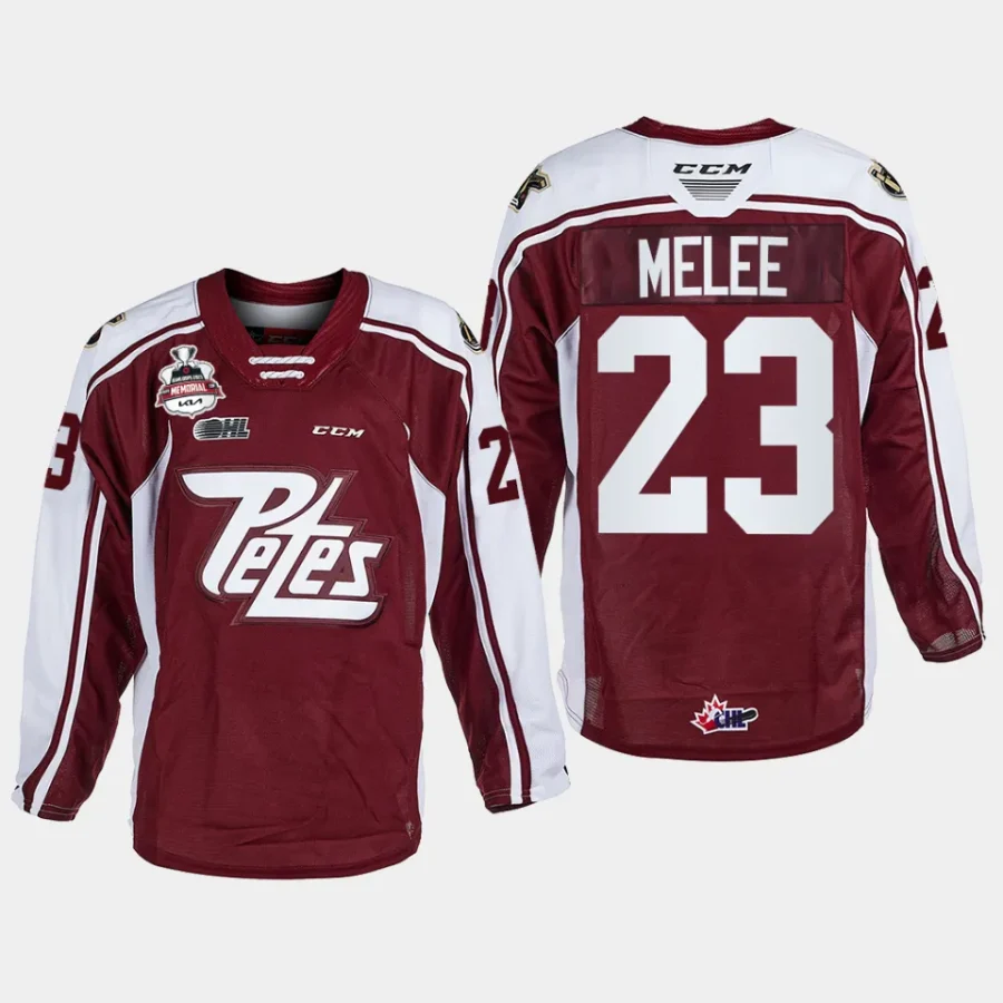 jonathan melee peterborough petes maroon 2023 ohl champions memorial cup jersey