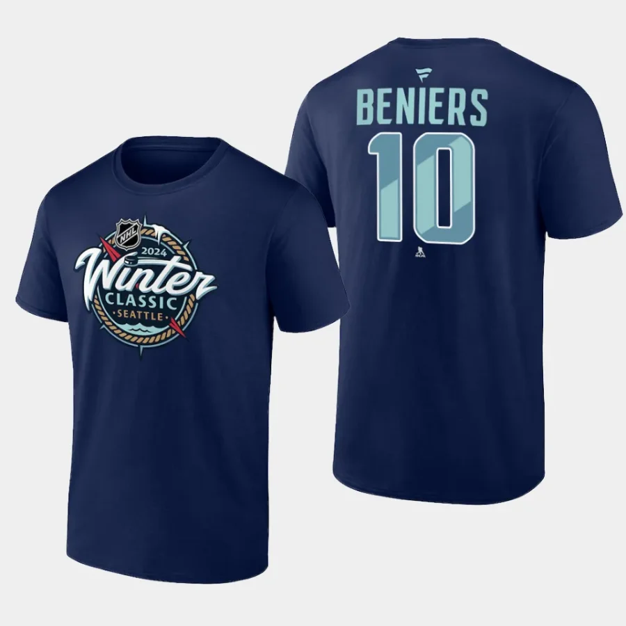 kraken matty beniers blue 2024 nhl winter classic name number t shirt