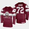 latvia hockey janis jaks 2022 iihf world championship away jersey maroon