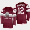 latvia hockey rihards marenis 2022 iihf world championship away jersey maroon