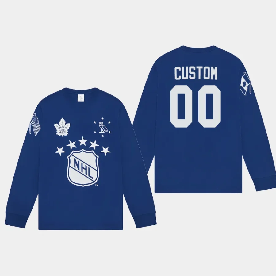 maple leafs custom blue long sleeve ovo x nhl t shirt