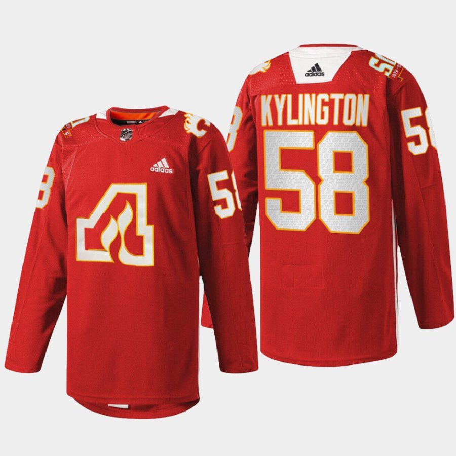 men atlanta flames oliver kylington 2022 warm up 50th anniversary red jersey