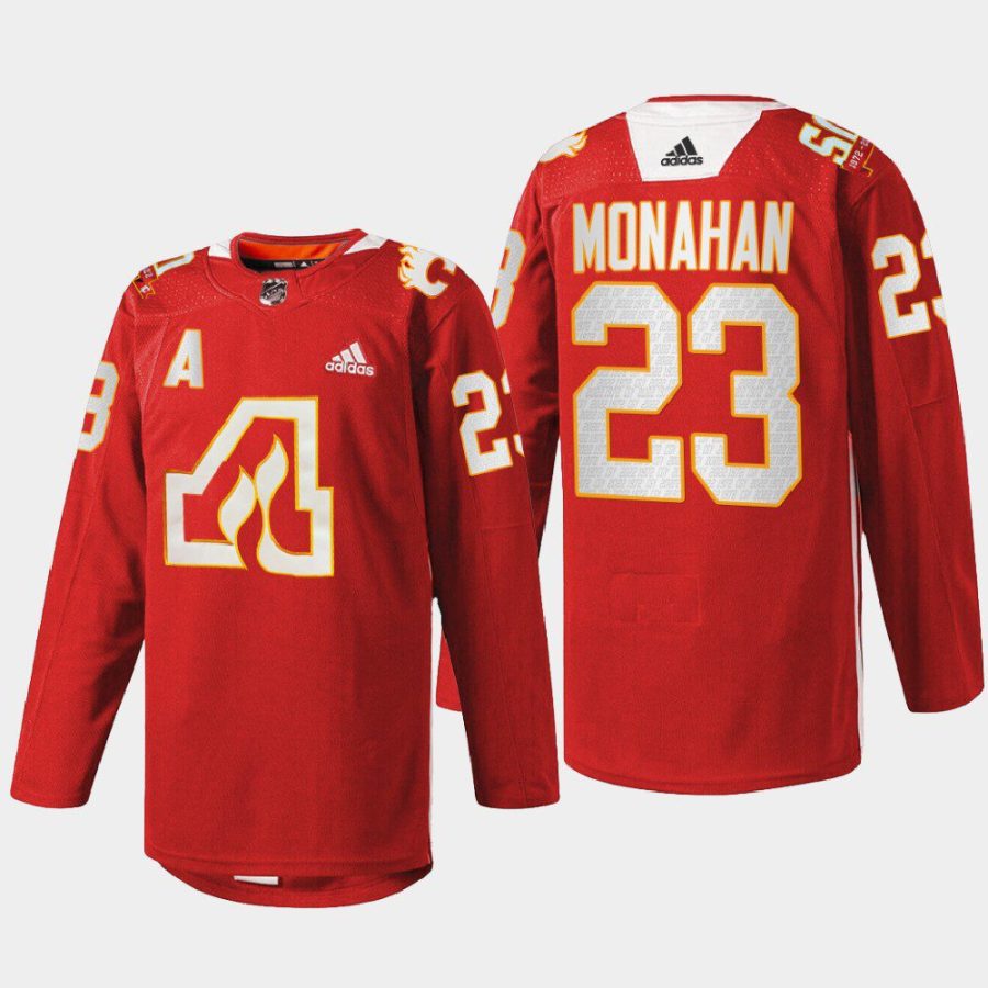 men atlanta flames sean monahan 2022 warm up 50th anniversary red jersey