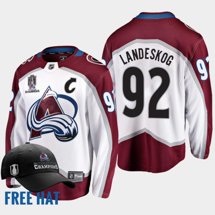 men avalanche gabriel landeskog free hat 2022 stanley cup champions white jersey