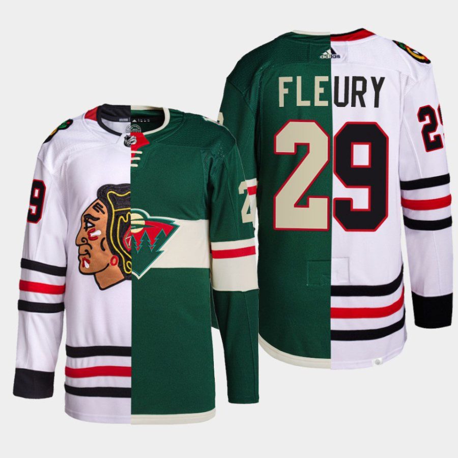 men blackhawks x wild marc andre fleury authentic rare split edition white green jersey