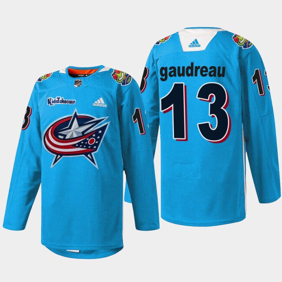 men blue jackets johnny gaudreau 2022 special kids takeover blue jersey