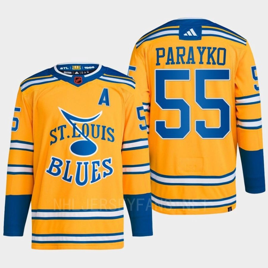 men blues colton parayko 2022 authentic primegreen reverse retro 2.0 yellow jersey