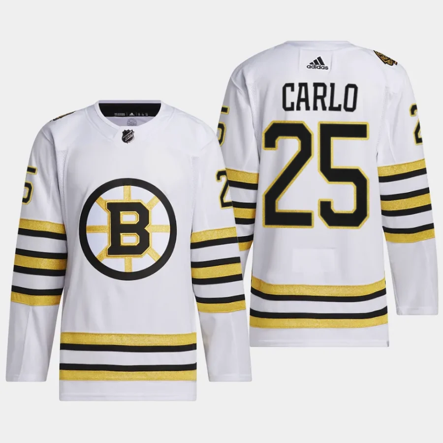 men bruins brandon carlo 2023 24 primegreen 100th anniversary authentic player white jersey