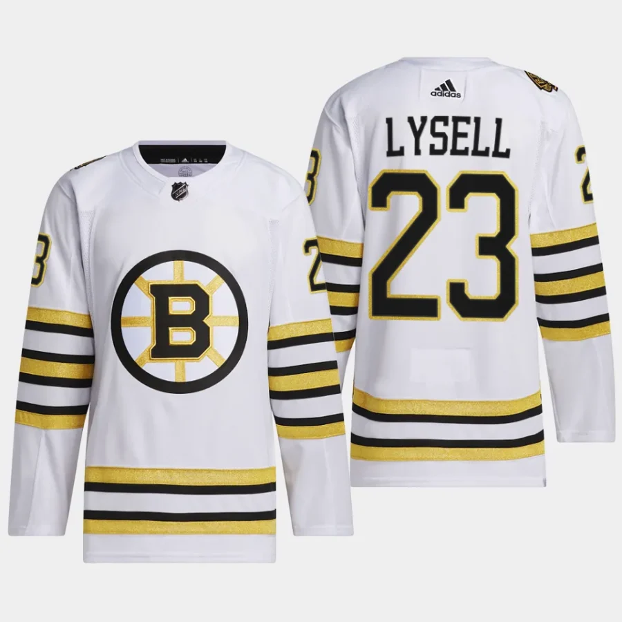 men bruins fabian lysell 2023 24 primegreen 100th anniversary authentic player white jersey