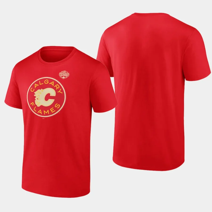 men calgary flames 2023 nhl heritage classic red primary logo t shirt