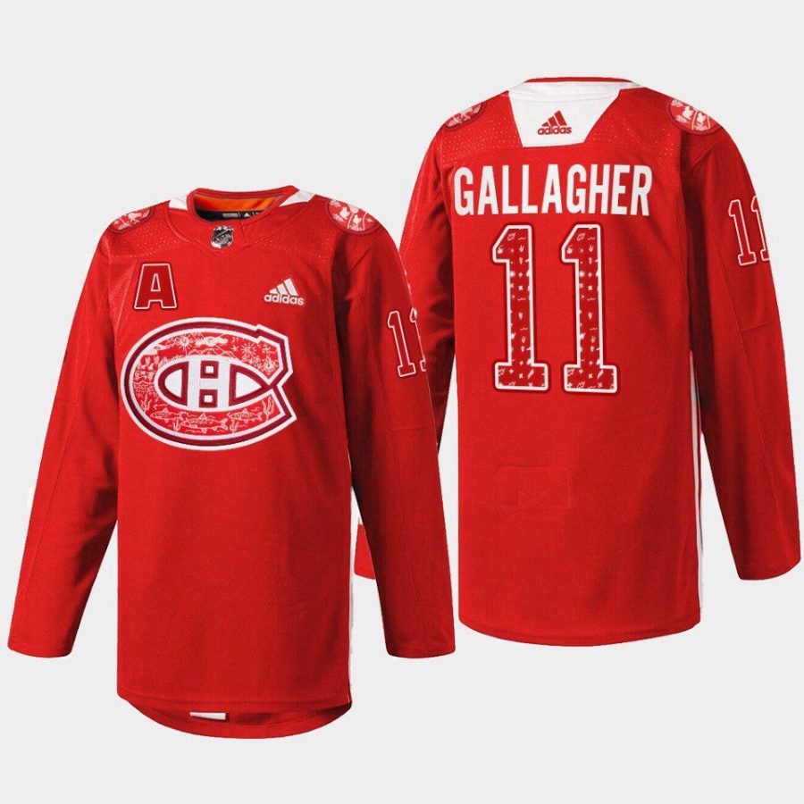 men canadiens brendan gallagher warmup indigenous celebration night 2023 red jersey