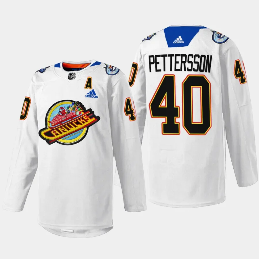 men canucks elias pettersson 2023 pre game sweater christmas night white jersey