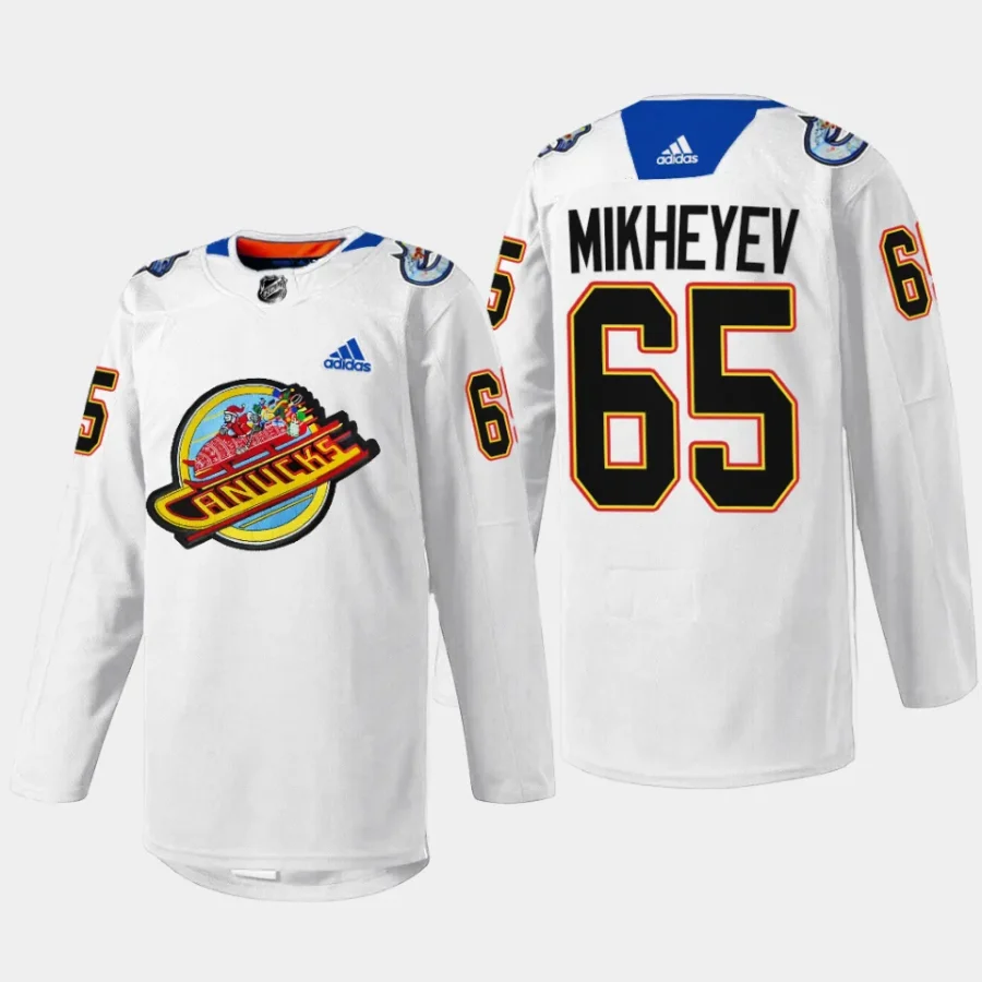 men canucks ilya mikheyev 2023 pre game sweater christmas night white jersey