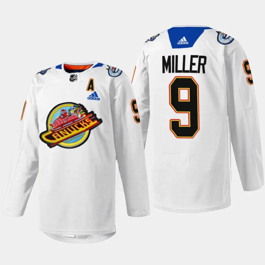 men canucks j.t. miller 2023 pre game sweater christmas night white jersey