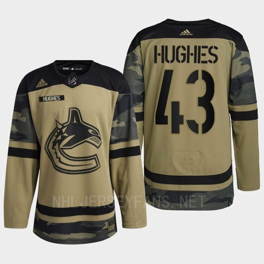 men canucks quinn hughes camo warm up 2022 armed forces green jersey