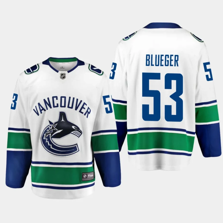 men canucks teddy blueger breakaway player away white jersey