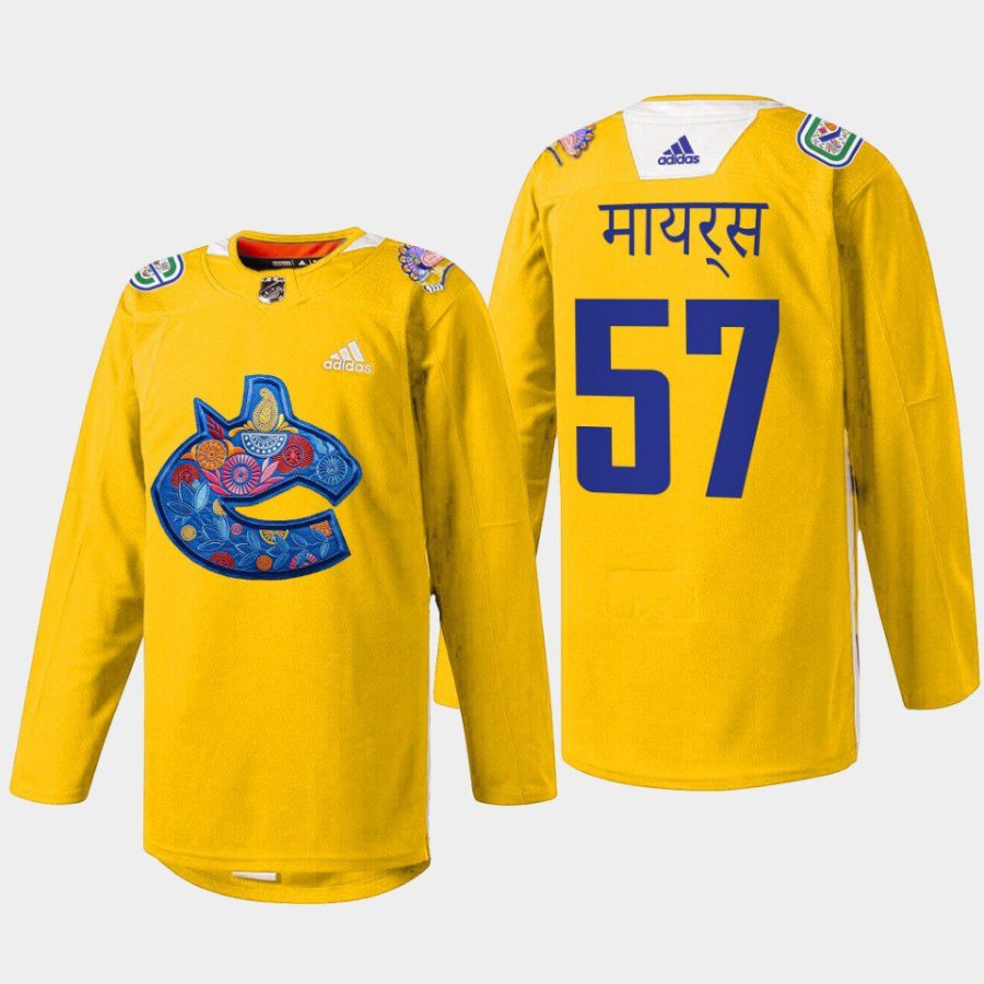 men canucks tyler myers 2022 warmup diwali night yellow jersey