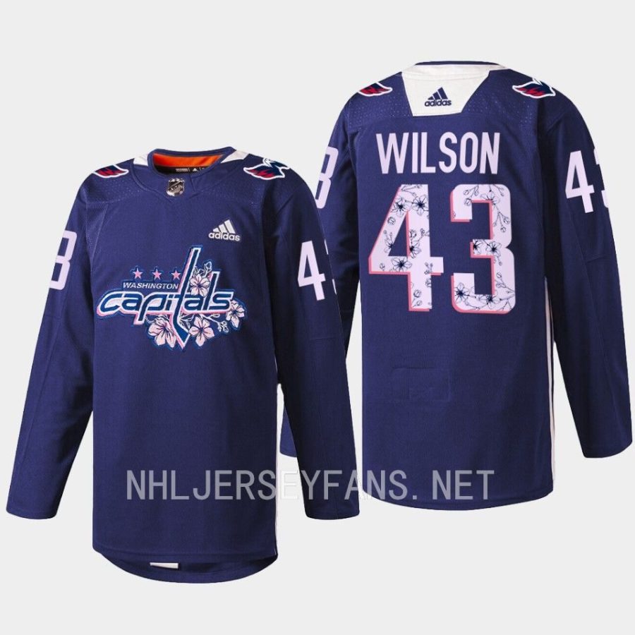 men capitals tom wilson 2023 warmup cherry blossom navy jersey