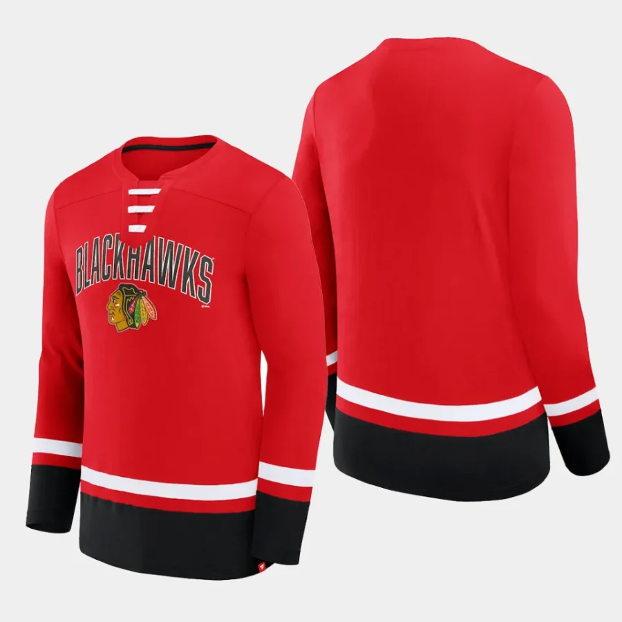 men chicago blackhawks back pass red lace up long sleeve t shirt