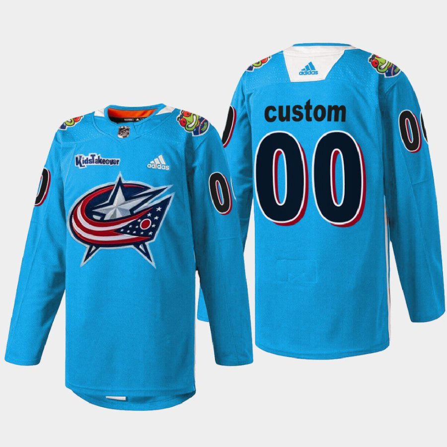 men custom blue jackets blue kids takeover warmup jersey