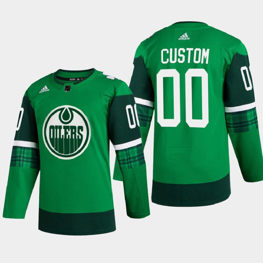 men custom oilers green 2022 st. patrick warm up jersey