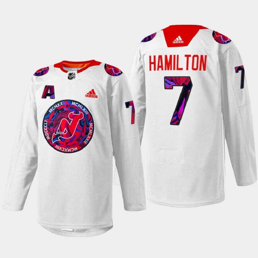 men devils dougie hamilton 2022 warm up gender equality night white jersey