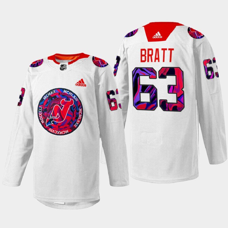 men devils jesper bratt 2022 warm up gender equality night white jersey