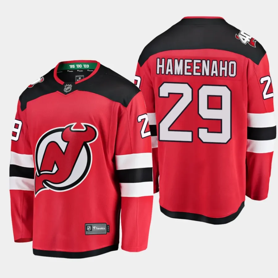 men devils lenni hameenaho men 2023 nhl draft home breakaway player red jersey