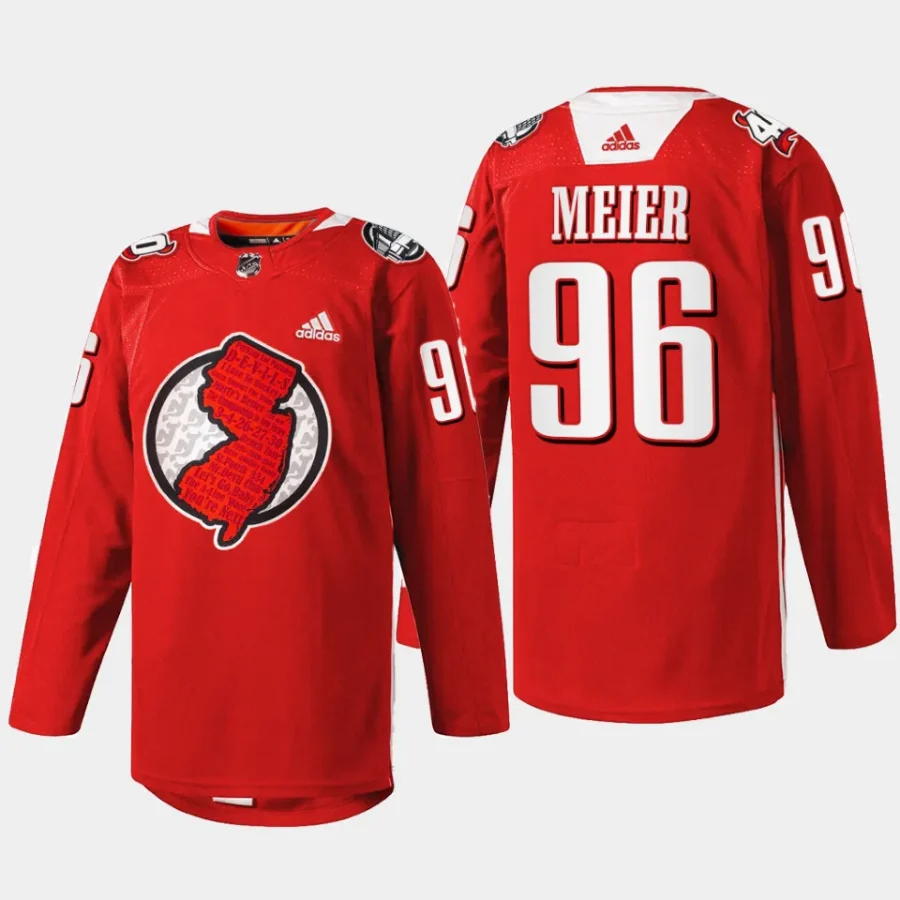 men devils timo meier warm up 2023 fan appreciation red jersey