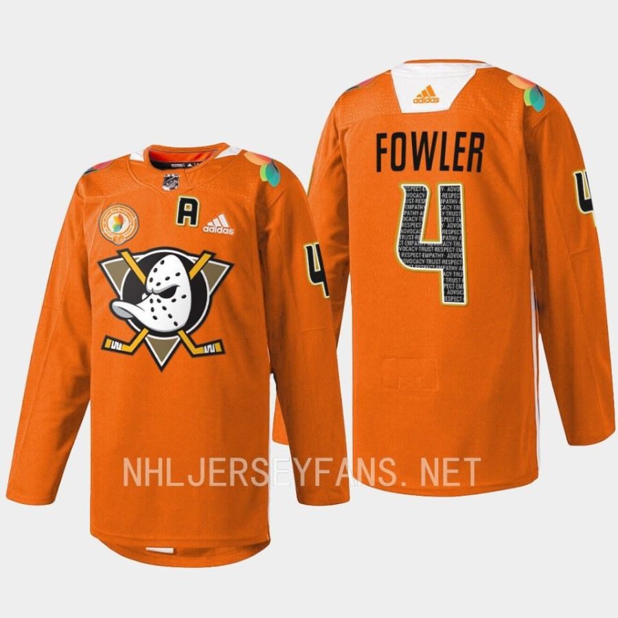 men ducks cam fowler 2023 warmup orangewood orange jersey