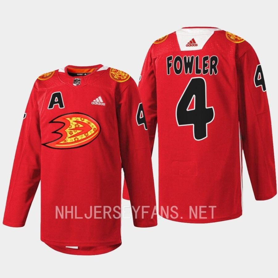 men ducks cam fowler rabbit warmup 2023 lunar new year red jersey