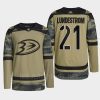 men ducks isac lundestrom 2022 warmup military appreciation night camo jersey