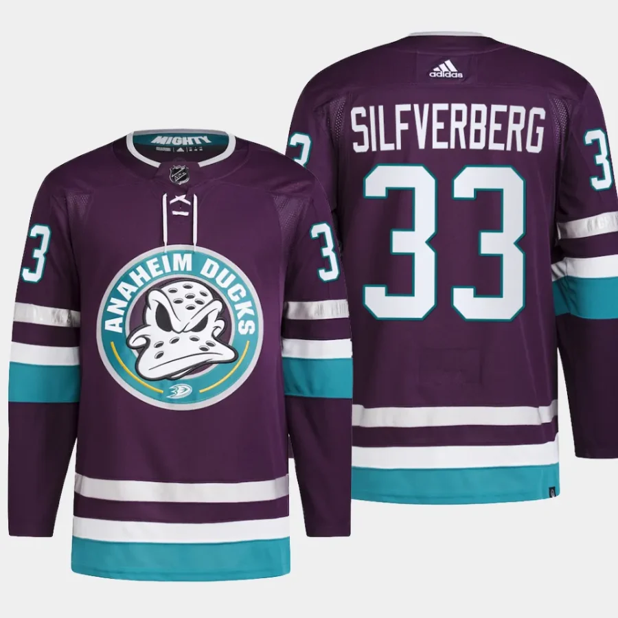 men ducks jakob silfverberg 2023 24 primegreen 30th anniversary authentic pro purple jersey