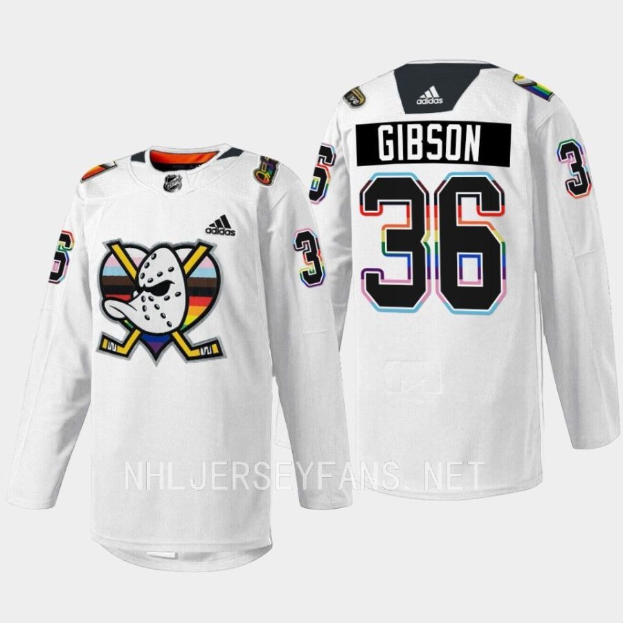 men ducks john gibson warm up pride night 2023 white jersey