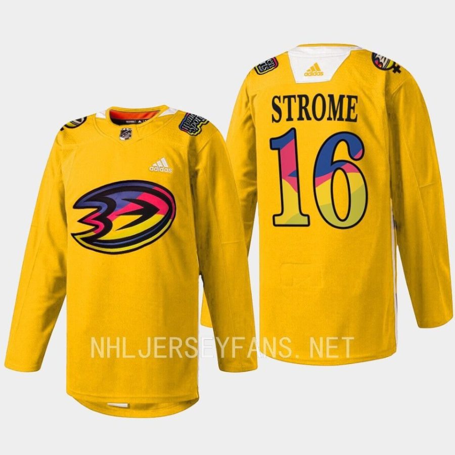 men ducks ryan strome warmup women in sports night 2023 yellow jersey