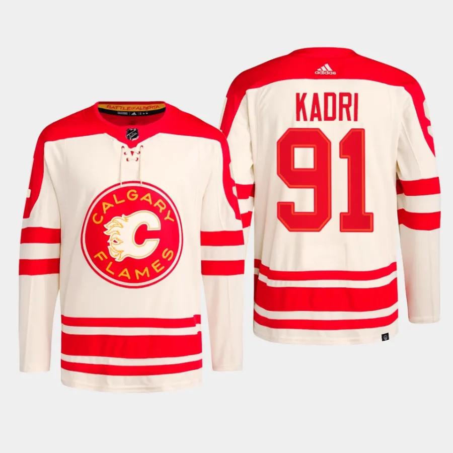 men flames nazem kadri primegreen 2023 nhl heritage classic authentic player cream jersey