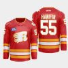 men flames noah hanifin 2022 23 warmup flames x rush x cgy wranglers red jersey