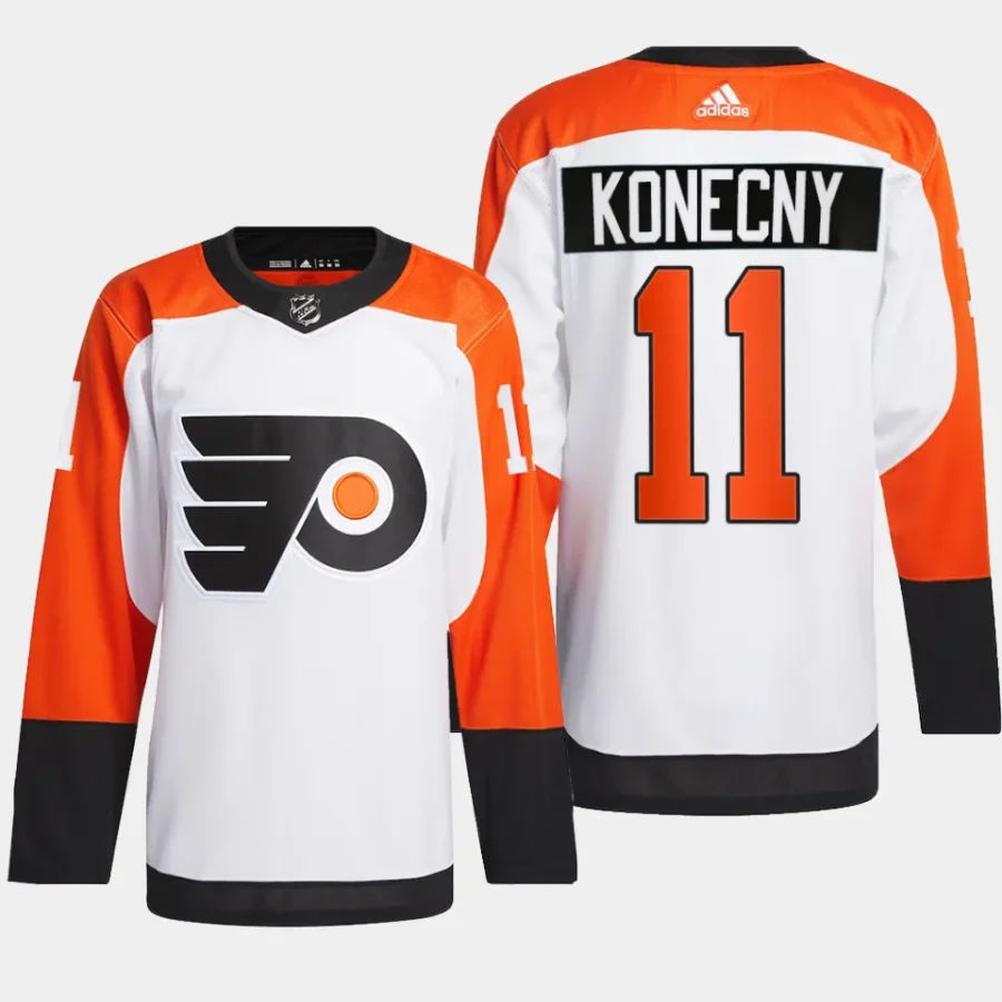 men flyers travis konecny 2023 24 away authentic primegreen white jersey